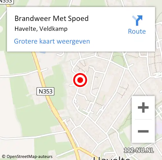 Locatie op kaart van de 112 melding: Brandweer Met Spoed Naar Havelte, Veldkamp op 12 januari 2016 20:30