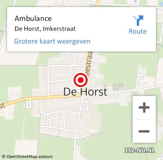 Locatie op kaart van de 112 melding: Ambulance De Horst, Imkerstraat op 12 januari 2016 21:23