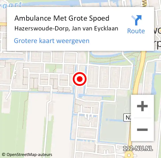 Locatie op kaart van de 112 melding: Ambulance Met Grote Spoed Naar Hazerswoude-Dorp, Jan van Eycklaan op 12 januari 2016 22:03