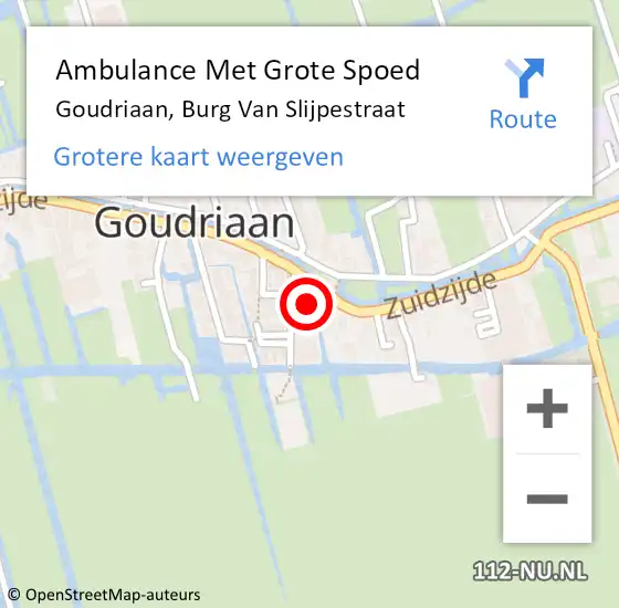 Locatie op kaart van de 112 melding: Ambulance Met Grote Spoed Naar Goudriaan, Burg Van Slijpestraat op 14 september 2013 17:46