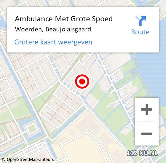 Locatie op kaart van de 112 melding: Ambulance Met Grote Spoed Naar Woerden, Beaujolaisgaard op 13 januari 2016 05:16