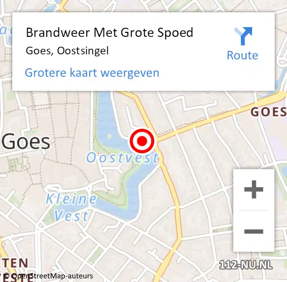 Locatie op kaart van de 112 melding: Brandweer Met Grote Spoed Naar Goes, Oostsingel op 13 januari 2016 07:18