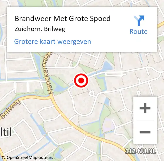 Locatie op kaart van de 112 melding: Brandweer Met Grote Spoed Naar Zuidhorn, Brilweg op 14 september 2013 17:47