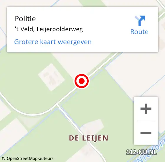 Locatie op kaart van de 112 melding: Politie 't Veld, Leijerpolderweg op 13 januari 2016 07:32