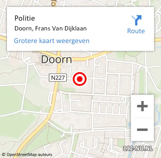 Locatie op kaart van de 112 melding: Politie Doorn, Frans Van Dijklaan op 13 januari 2016 08:38