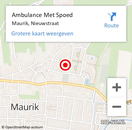 Locatie op kaart van de 112 melding: Ambulance Met Spoed Naar Maurik, Nieuwstraat op 13 januari 2016 09:58