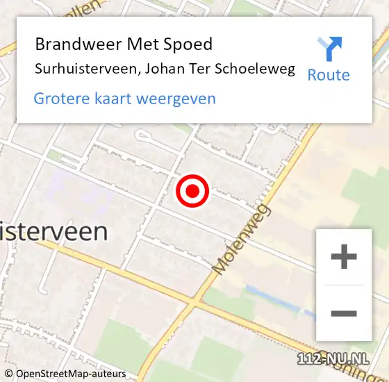 Locatie op kaart van de 112 melding: Brandweer Met Spoed Naar Surhuisterveen, Johan Ter Schoeleweg op 13 januari 2016 10:58