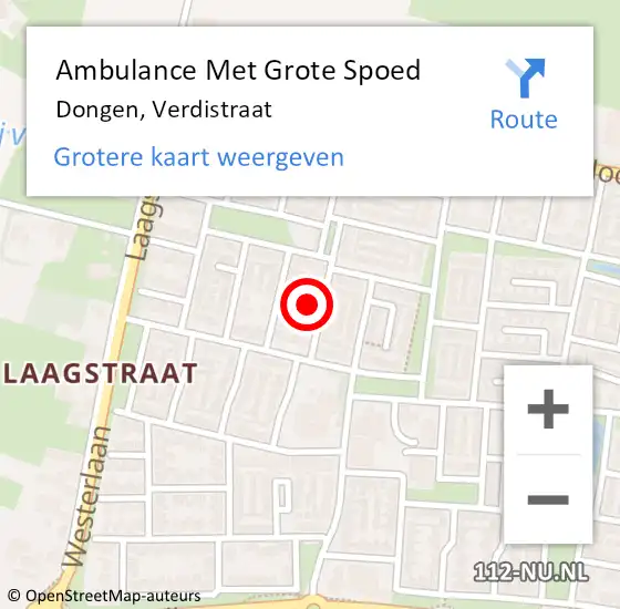 Locatie op kaart van de 112 melding: Ambulance Met Grote Spoed Naar Dongen, Verdistraat op 13 januari 2016 11:28