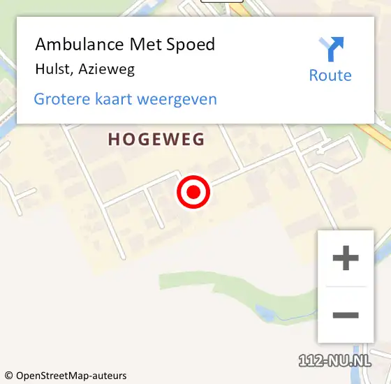 Locatie op kaart van de 112 melding: Ambulance Met Spoed Naar Hulst, Azieweg op 13 januari 2016 11:29