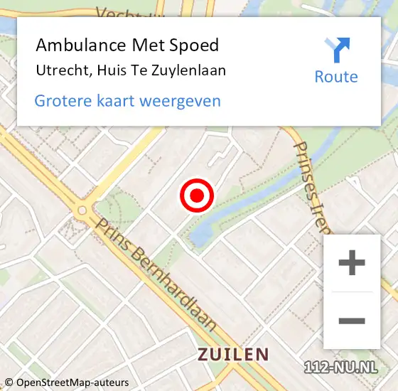 Locatie op kaart van de 112 melding: Ambulance Met Spoed Naar Utrecht, Huis Te Zuylenlaan op 13 januari 2016 11:32