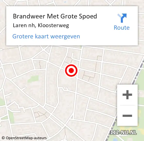 Locatie op kaart van de 112 melding: Brandweer Met Grote Spoed Naar Laren nh, Kloosterweg op 13 januari 2016 12:17