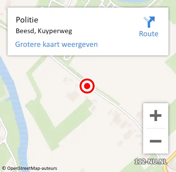 Locatie op kaart van de 112 melding: Politie Beesd, Kuyperweg op 13 januari 2016 14:08