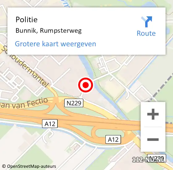 Locatie op kaart van de 112 melding: Politie Bunnik, Rumpsterweg op 13 januari 2016 14:35