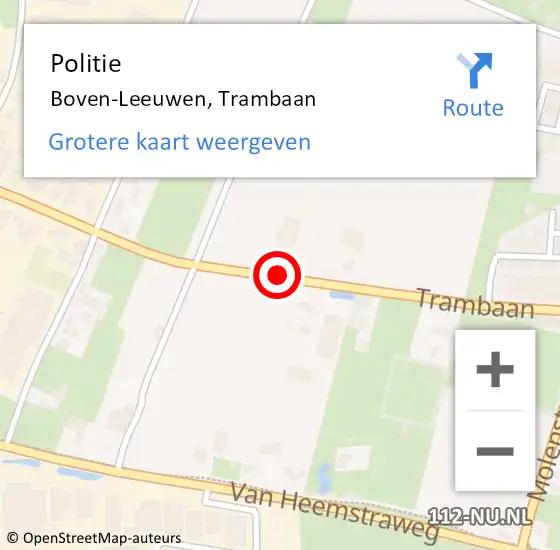 Locatie op kaart van de 112 melding: Politie Boven-Leeuwen, Trambaan op 13 januari 2016 14:54