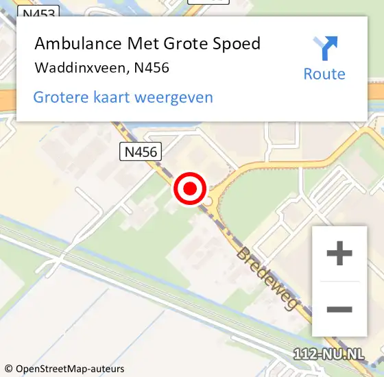 Locatie op kaart van de 112 melding: Ambulance Met Grote Spoed Naar Waddinxveen, N456 op 13 januari 2016 15:39