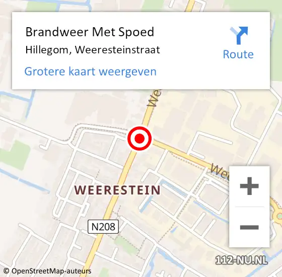 Locatie op kaart van de 112 melding: Brandweer Met Spoed Naar Hillegom, Weeresteinstraat op 13 januari 2016 15:47