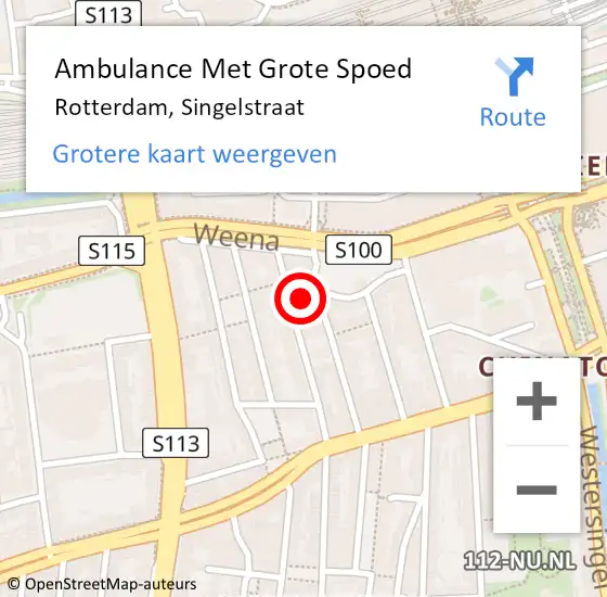 Locatie op kaart van de 112 melding: Ambulance Met Grote Spoed Naar Rotterdam, Singelstraat op 13 januari 2016 17:40