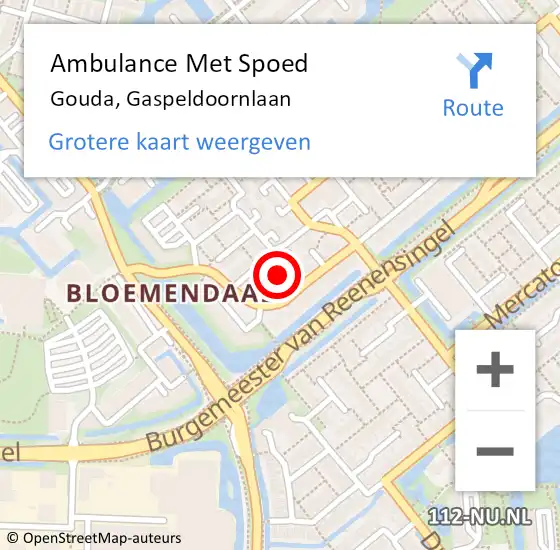 Locatie op kaart van de 112 melding: Ambulance Met Spoed Naar Gouda, Gaspeldoornlaan op 13 januari 2016 17:44