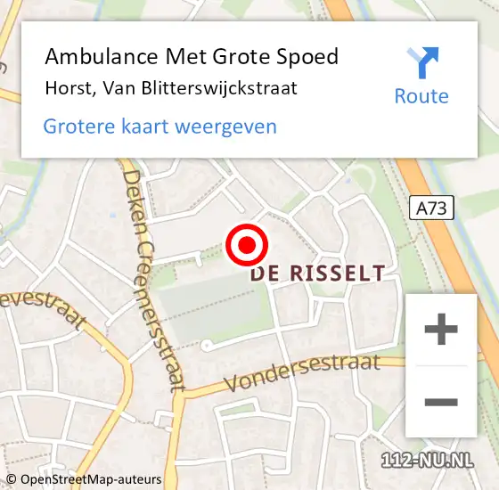 Locatie op kaart van de 112 melding: Ambulance Met Grote Spoed Naar Horst, Van Blitterswijckstraat op 13 januari 2016 18:21