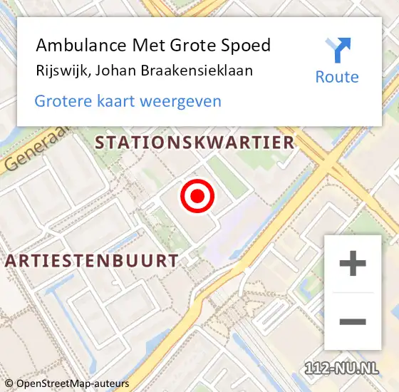 Locatie op kaart van de 112 melding: Ambulance Met Grote Spoed Naar Rijswijk, Johan Braakensieklaan op 13 januari 2016 20:08