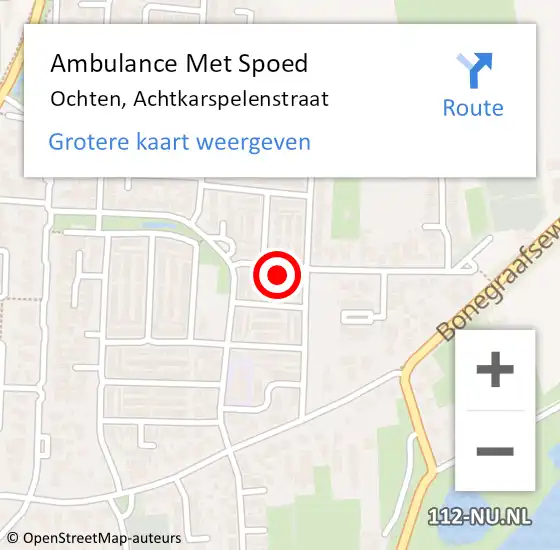 Locatie op kaart van de 112 melding: Ambulance Met Spoed Naar Ochten, Achtkarspelenstraat op 13 januari 2016 20:35