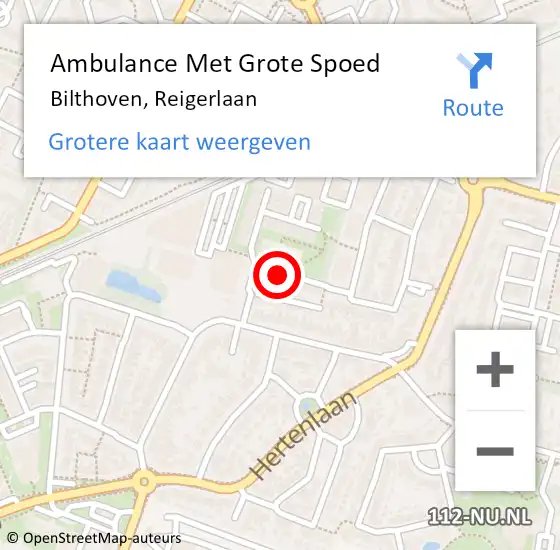 Locatie op kaart van de 112 melding: Ambulance Met Grote Spoed Naar Bilthoven, Reigerlaan op 13 januari 2016 21:26