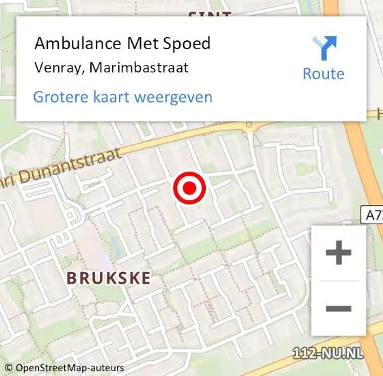 Locatie op kaart van de 112 melding: Ambulance Met Spoed Naar Venray, Marimbastraat op 13 januari 2016 21:52