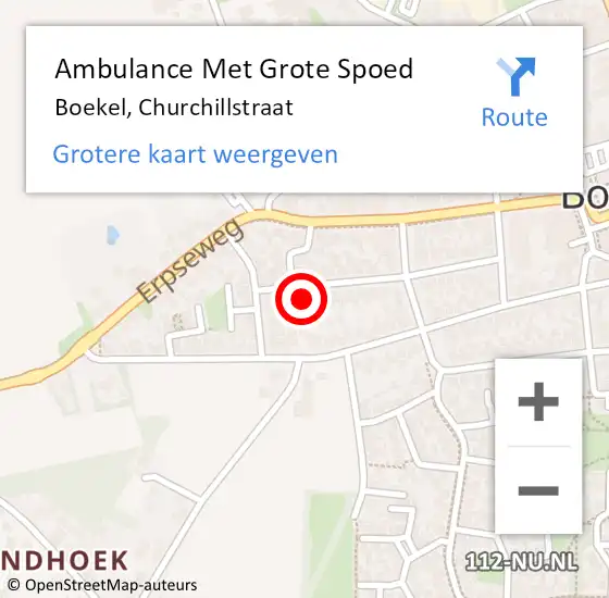 Locatie op kaart van de 112 melding: Ambulance Met Grote Spoed Naar Boekel, Churchillstraat op 13 januari 2016 23:49