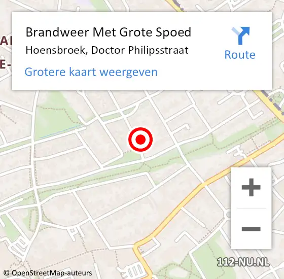 Locatie op kaart van de 112 melding: Brandweer Met Grote Spoed Naar Hoensbroek, Doctor Philipsstraat op 14 januari 2016 01:46