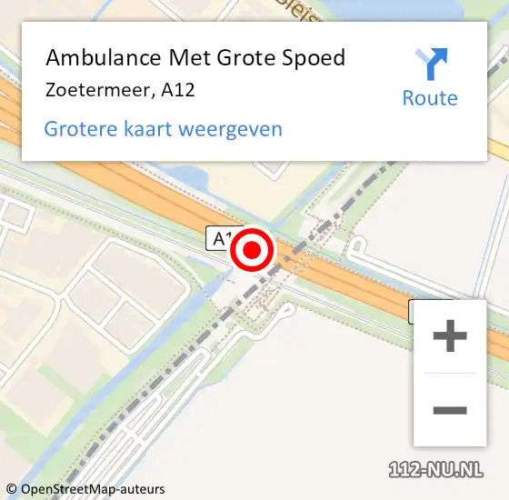 Locatie op kaart van de 112 melding: Ambulance Met Grote Spoed Naar Zoetermeer, A12 op 14 januari 2016 07:19