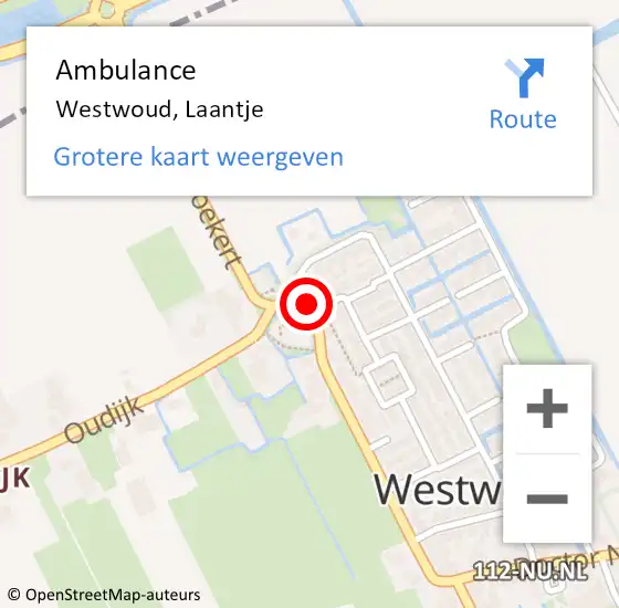 Locatie op kaart van de 112 melding: Ambulance Westwoud, Laantje op 3 december 2013 08:55