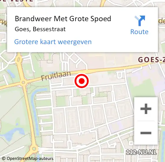 Locatie op kaart van de 112 melding: Brandweer Met Grote Spoed Naar Goes, Bessestraat op 14 januari 2016 08:26