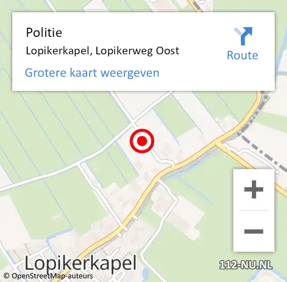 Locatie op kaart van de 112 melding: Politie Lopikerkapel, Lopikerweg Oost op 14 januari 2016 08:29