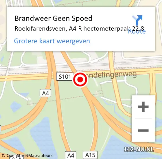 Locatie op kaart van de 112 melding: Brandweer Geen Spoed Naar Roelofarendsveen, A4 L hectometerpaal: 25,7 op 14 januari 2016 09:03