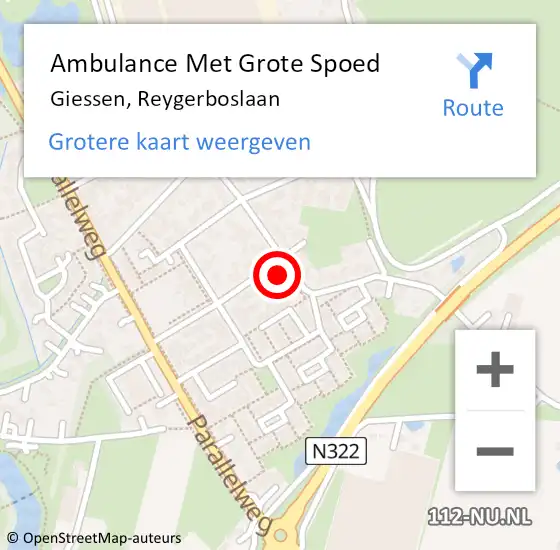 Locatie op kaart van de 112 melding: Ambulance Met Grote Spoed Naar Giessen, Reygerboslaan op 14 januari 2016 11:52