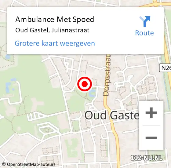 Locatie op kaart van de 112 melding: Ambulance Met Spoed Naar Oud Gastel, Julianastraat op 14 januari 2016 11:56