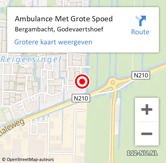 Locatie op kaart van de 112 melding: Ambulance Met Grote Spoed Naar Bergambacht, Godevaertshoef op 14 januari 2016 12:05