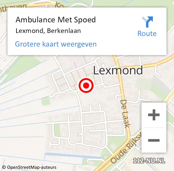 Locatie op kaart van de 112 melding: Ambulance Met Spoed Naar Lexmond, Berkenlaan op 14 januari 2016 12:31