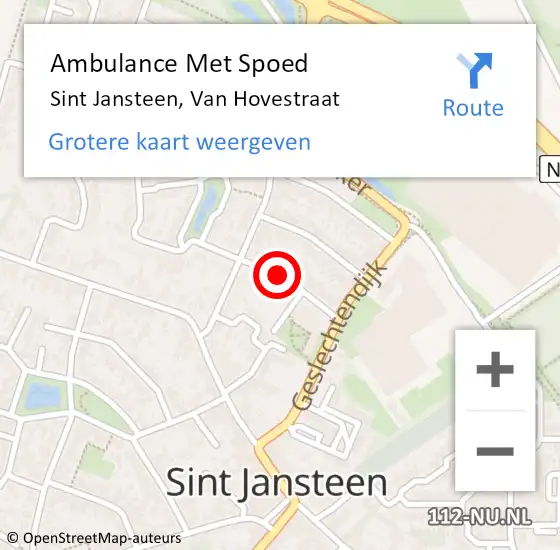 Locatie op kaart van de 112 melding: Ambulance Met Spoed Naar Sint Jansteen, Van Hovestraat op 3 december 2013 09:25