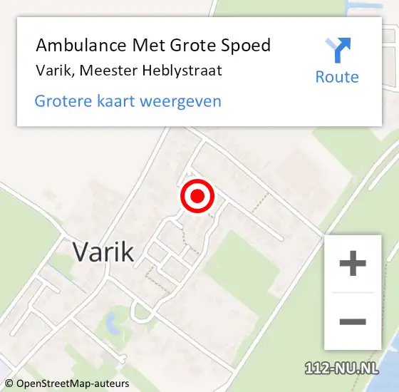 Locatie op kaart van de 112 melding: Ambulance Met Grote Spoed Naar Varik, Meester Heblystraat op 14 januari 2016 12:47