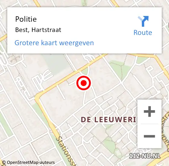 Locatie op kaart van de 112 melding: Politie Best, Hartstraat op 14 januari 2016 13:42