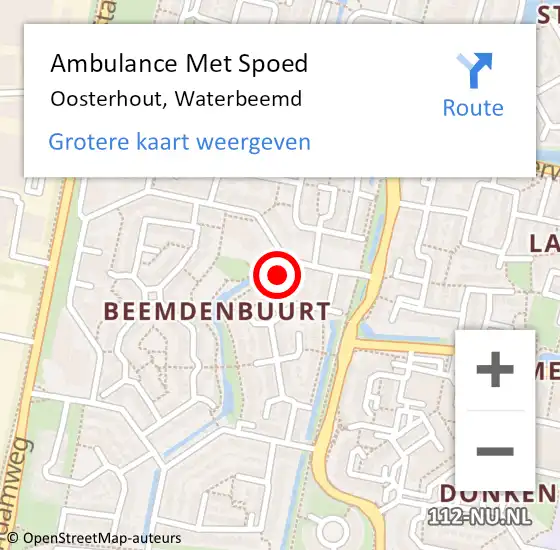 Locatie op kaart van de 112 melding: Ambulance Met Spoed Naar Oosterhout, Waterbeemd op 14 januari 2016 15:35