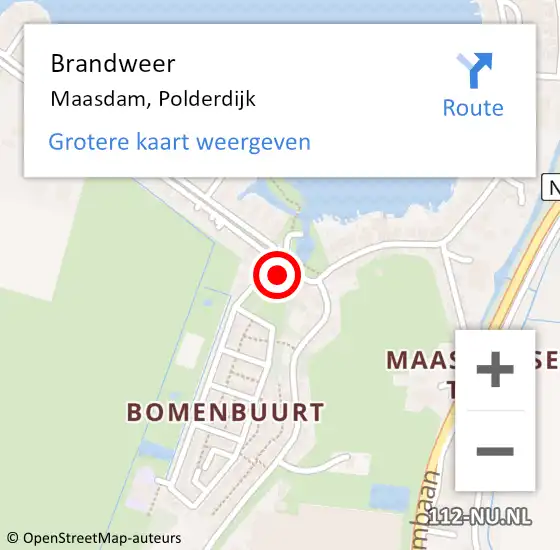 Locatie op kaart van de 112 melding: Brandweer Maasdam, Polderdijk op 14 januari 2016 15:37