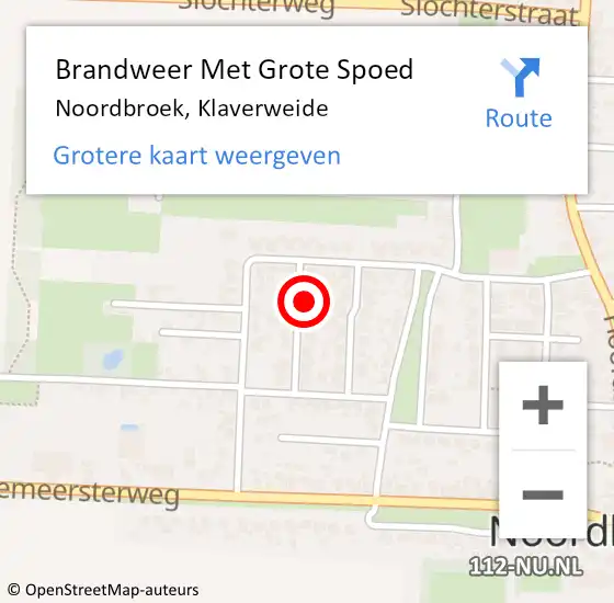 Locatie op kaart van de 112 melding: Brandweer Met Grote Spoed Naar Noordbroek, Klaverweide op 14 januari 2016 16:21