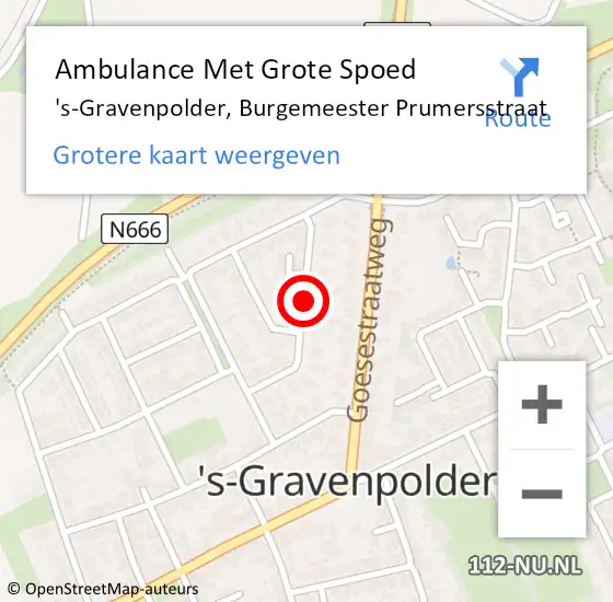 Locatie op kaart van de 112 melding: Ambulance Met Grote Spoed Naar 's-Gravenpolder, Burgemeester Prumersstraat op 14 januari 2016 16:21