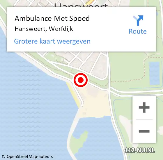 Locatie op kaart van de 112 melding: Ambulance Met Spoed Naar Hansweert, Werfdijk op 14 januari 2016 16:45