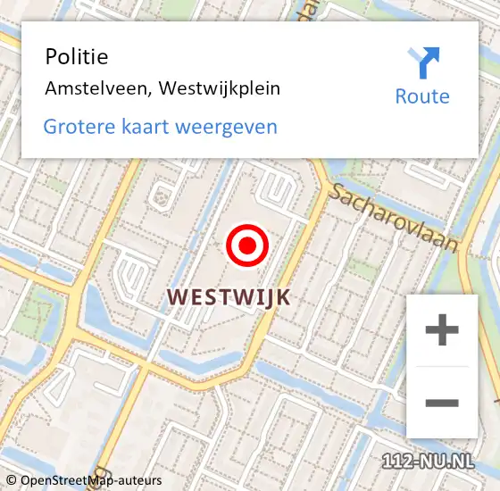 Locatie op kaart van de 112 melding: Politie Amstelveen, Westwijkplein op 14 januari 2016 17:23