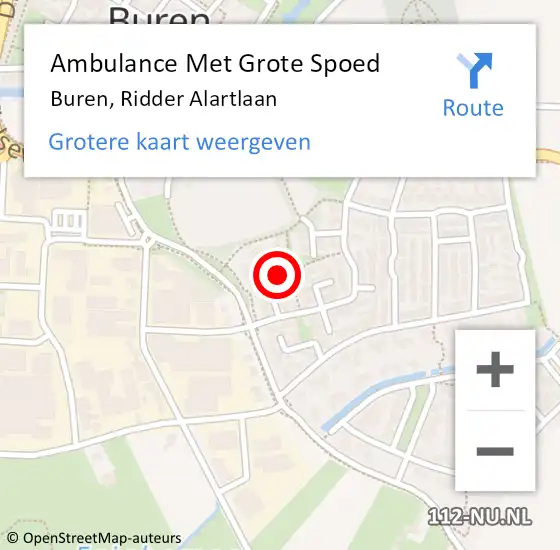 Locatie op kaart van de 112 melding: Ambulance Met Grote Spoed Naar Buren, Ridder Alartlaan op 14 september 2013 18:15