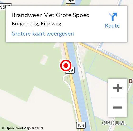 Locatie op kaart van de 112 melding: Brandweer Met Grote Spoed Naar Burgerbrug, Rijksweg op 14 januari 2016 20:19