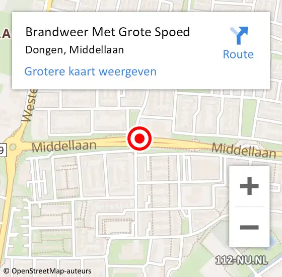 Locatie op kaart van de 112 melding: Brandweer Met Grote Spoed Naar Dongen, Middellaan op 14 januari 2016 20:28